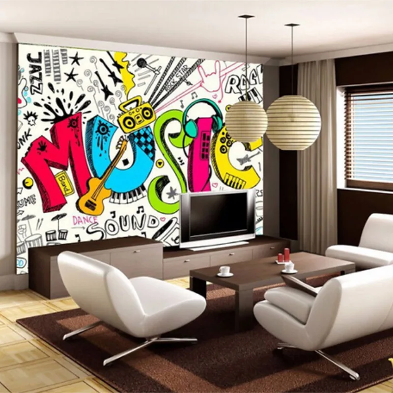 Custom 3D Abstract Musical Children's Room Graffiti Large Mural Cafe Restaurant Bar Bedroom Streets Rock Non-woven Wallpaper