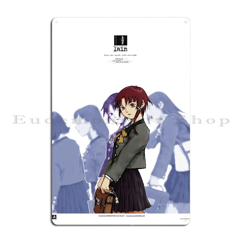Serial Experiments Lain The Wired Virtual Girl PS1 Promo Metal Plaque Rusty Garage Wall Decor Character Mural Tin Sign Poster