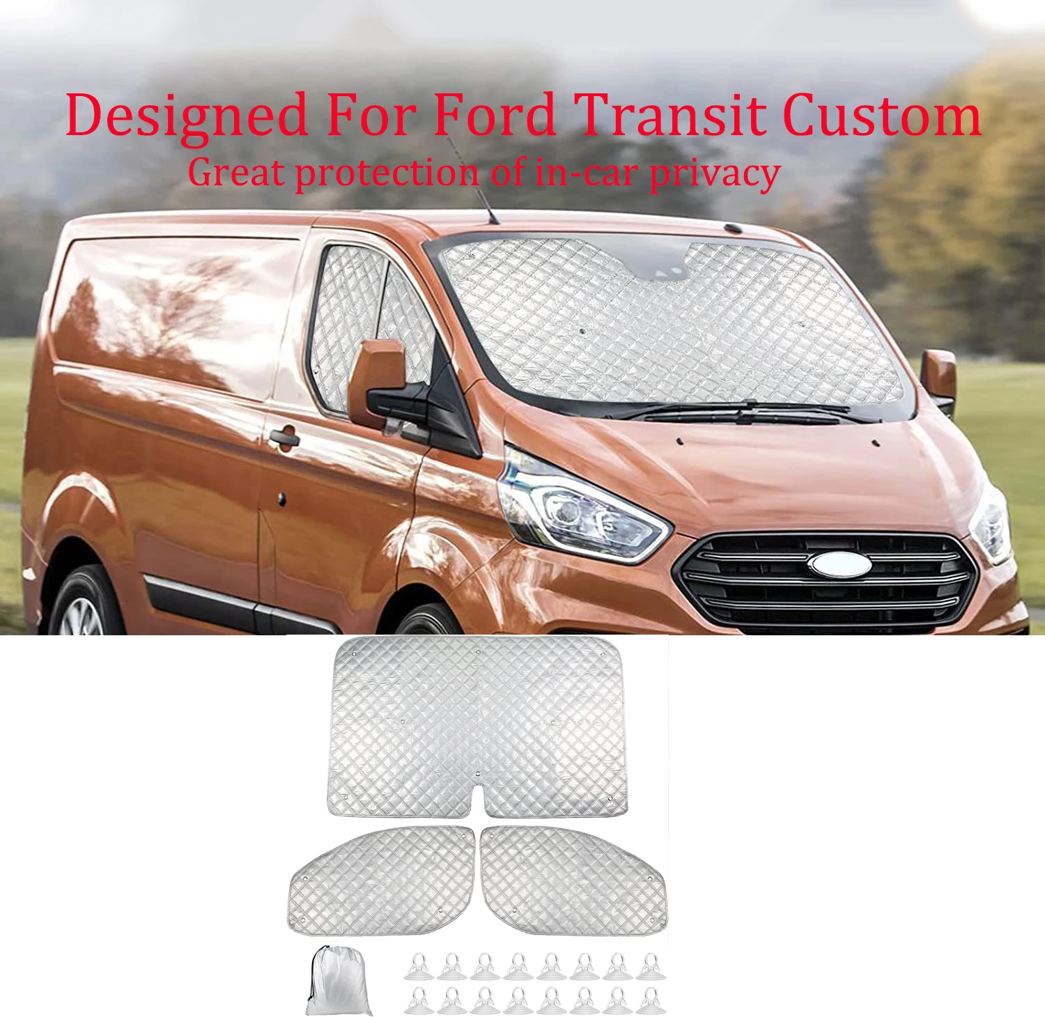 

3PCS Auto Sunshade Windscreen Windshield Visor Cover Protection Set For Ford Transit Custom MK8 2012-2022 Car Window Cover