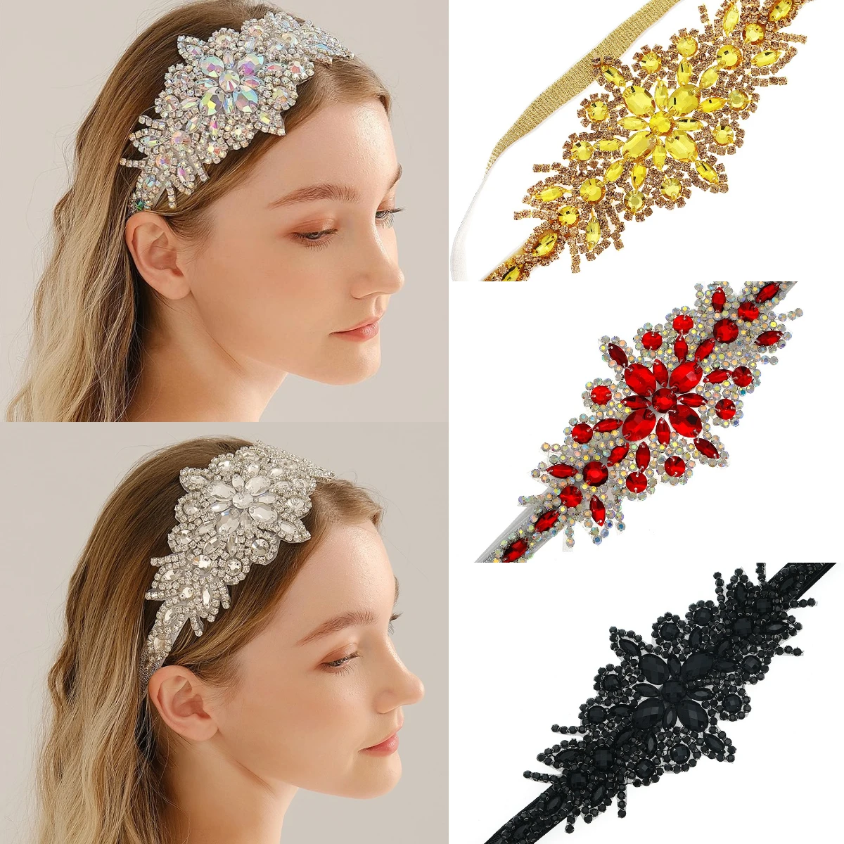 Heavy Duty Stretch Hairband AB Rhinestone Headbands for Women Prom Birthday Party Crystal Tiara Bridal Jewelry Bridesmaid