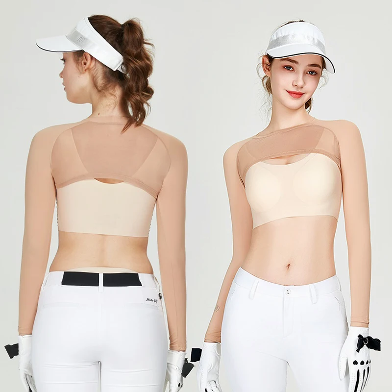 MG letnie golfowe damskie koszule z filtrem przeciwsłonecznym z długimi rękawami spodnie chłodzące damskie sportowe lodowy jedwab krótki Top szybkoschnący wewnętrzny krótki T-shirt