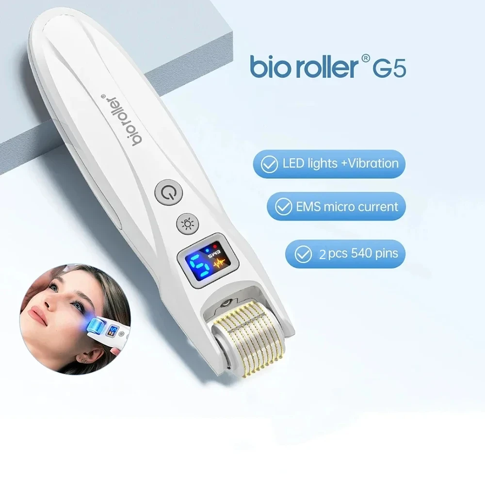 

Bio Roller G5 540 Needles EMS Microneedling Roller LED Light Therapy Vibration Microcurrent Facial Device With 2Pcs Heads