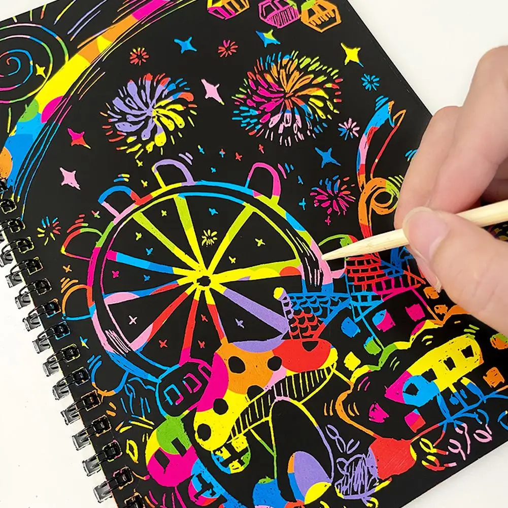 Rainbow Scratch Paper Note Children's Art Book Black DIY Rainbow Art Paper Card Neon Scratch Book Color Drawing Scratch Book