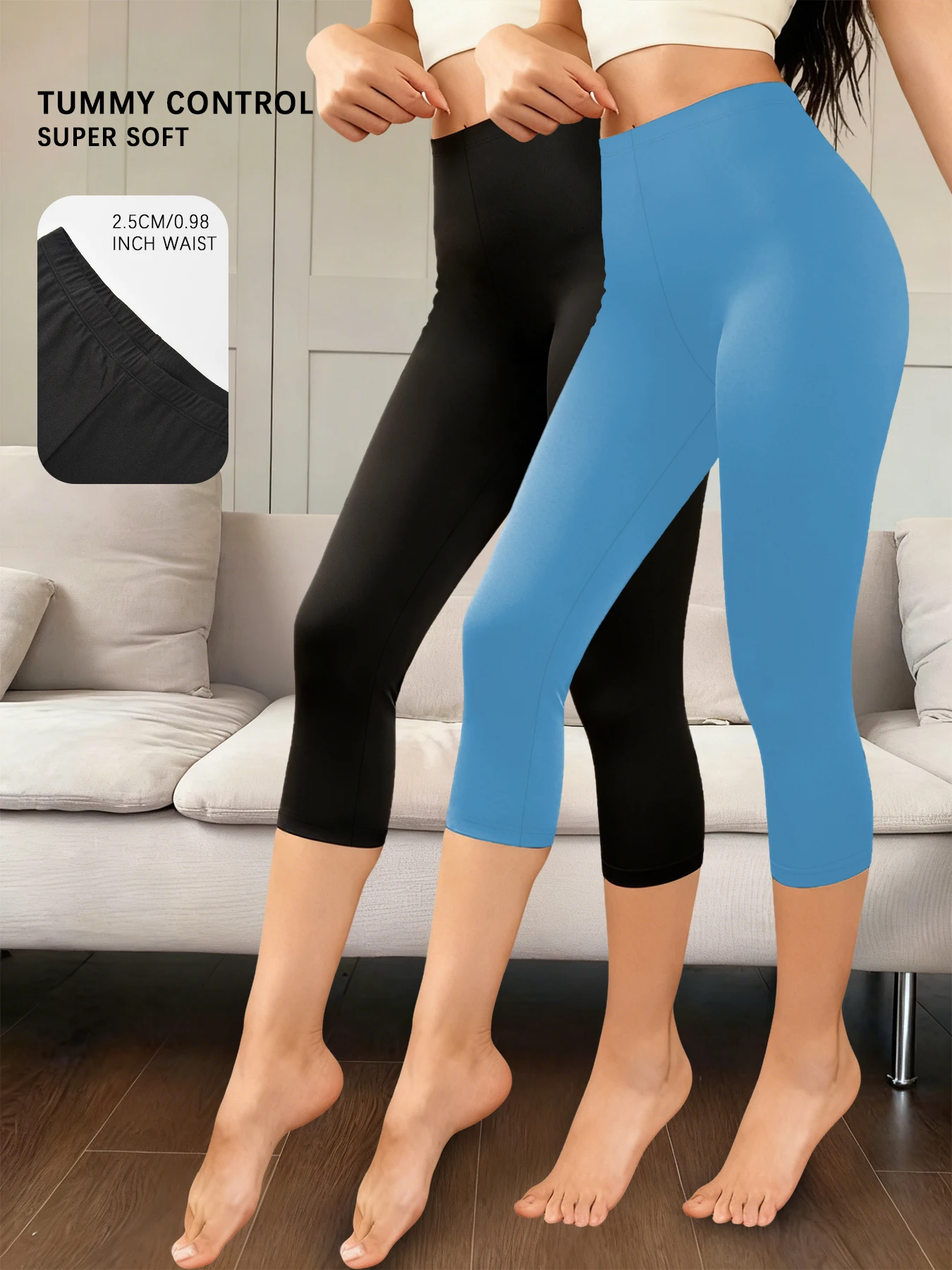 

Комплект из 2-х женских спортивных брюк-капри, супермягкие, непрозрачные леггинсы для тренировок, йоги, бега