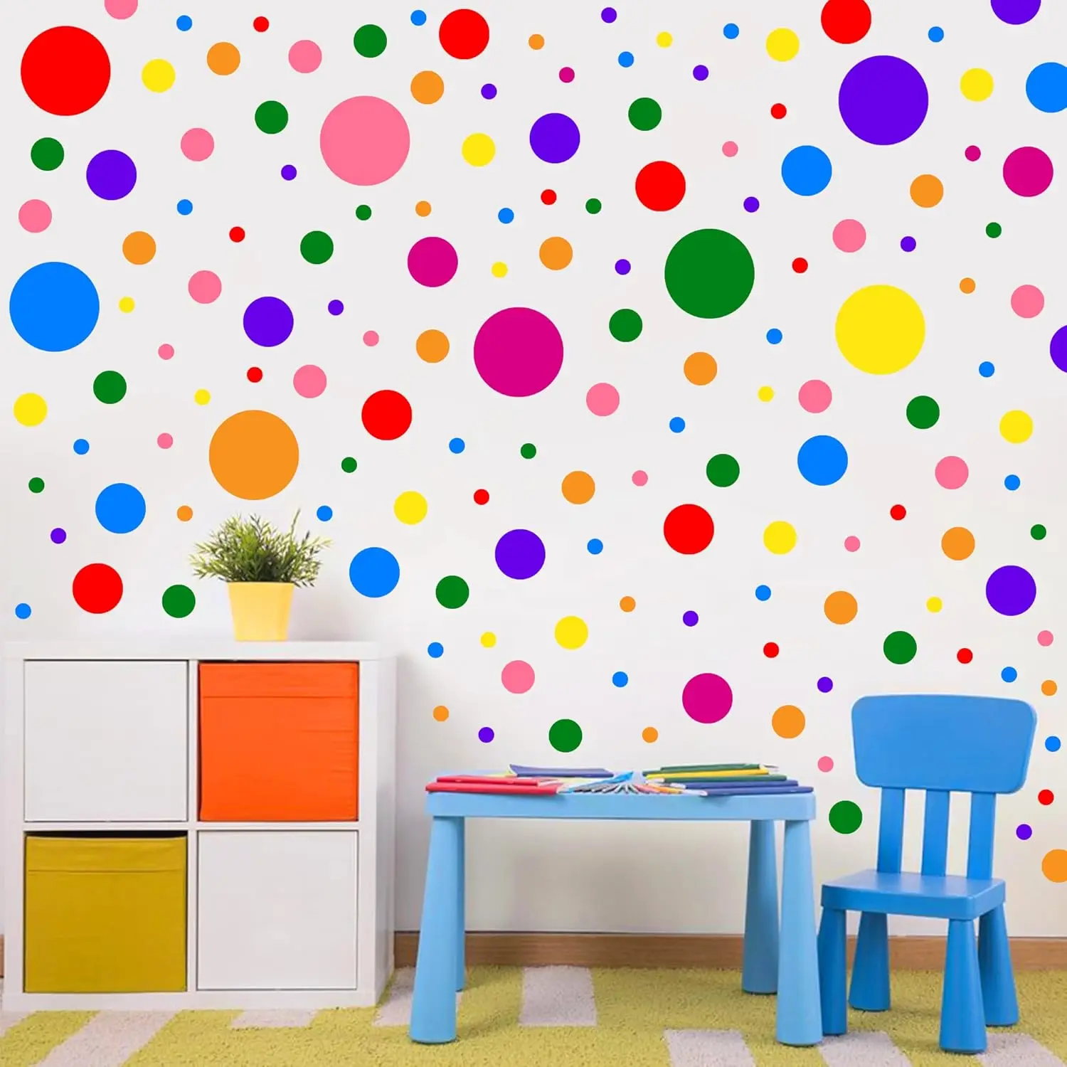1240Pcs/24Sheets Boho Polka Dot Wall Decals Peel and Stick Kids Wall Decals Removable Round Circle Rainbow Wall Stickers