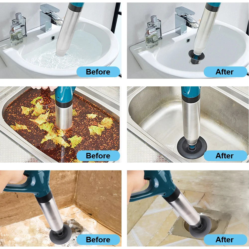 For Bath Toilets Bathroom kitchen Sewer Pipe Unblocker High Pressure Drain Plunger Dredge Clog Remover