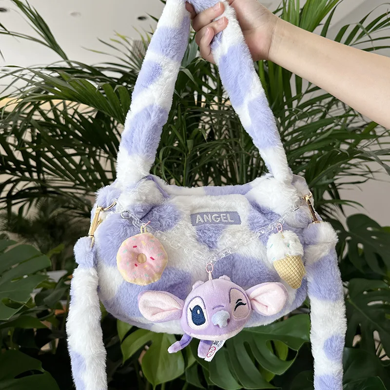 Disney Original Angel Alien Cartoon Plush Shoulder Bag Leisure Girls Fashion Plushies Handbag Portable Kawaii Birthday Gifts