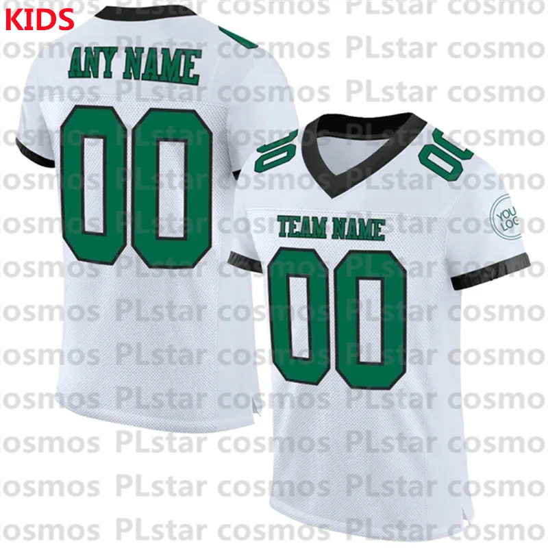 

Custom White Kelly Green-Black Mesh Authentic Football Jersey 3D Printed Kids Football Jersey Boys Tops Girl Tees