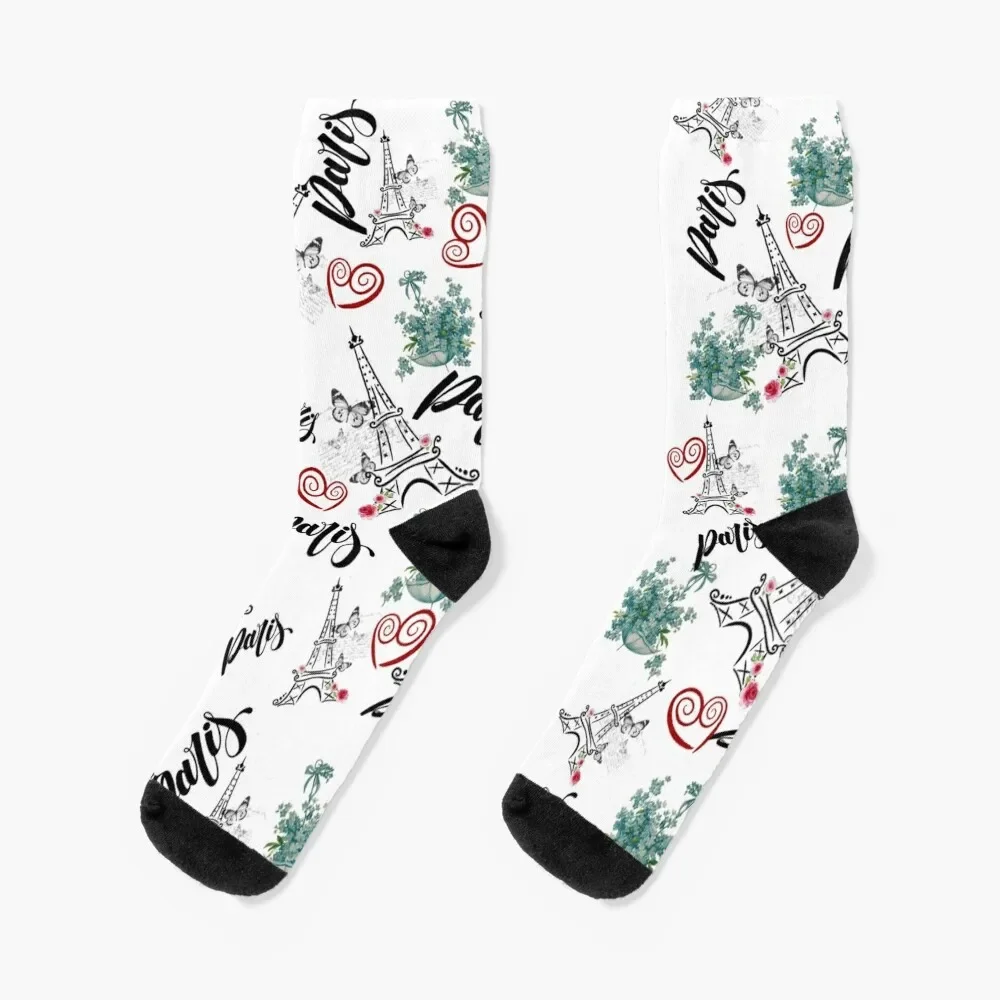 All-over Paris hearts print Socks Hiking boots sport fashionable with print Men Socks Women's