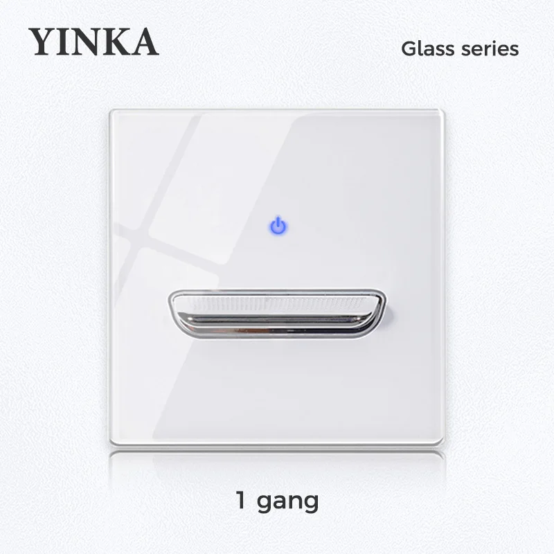 

YINKA Crystal Tempered Glass Switch Panel LED Indicator 1 2 3 4 Gang/1 2 Way Self-reset Switch Socket Light Switch White 86*86mm