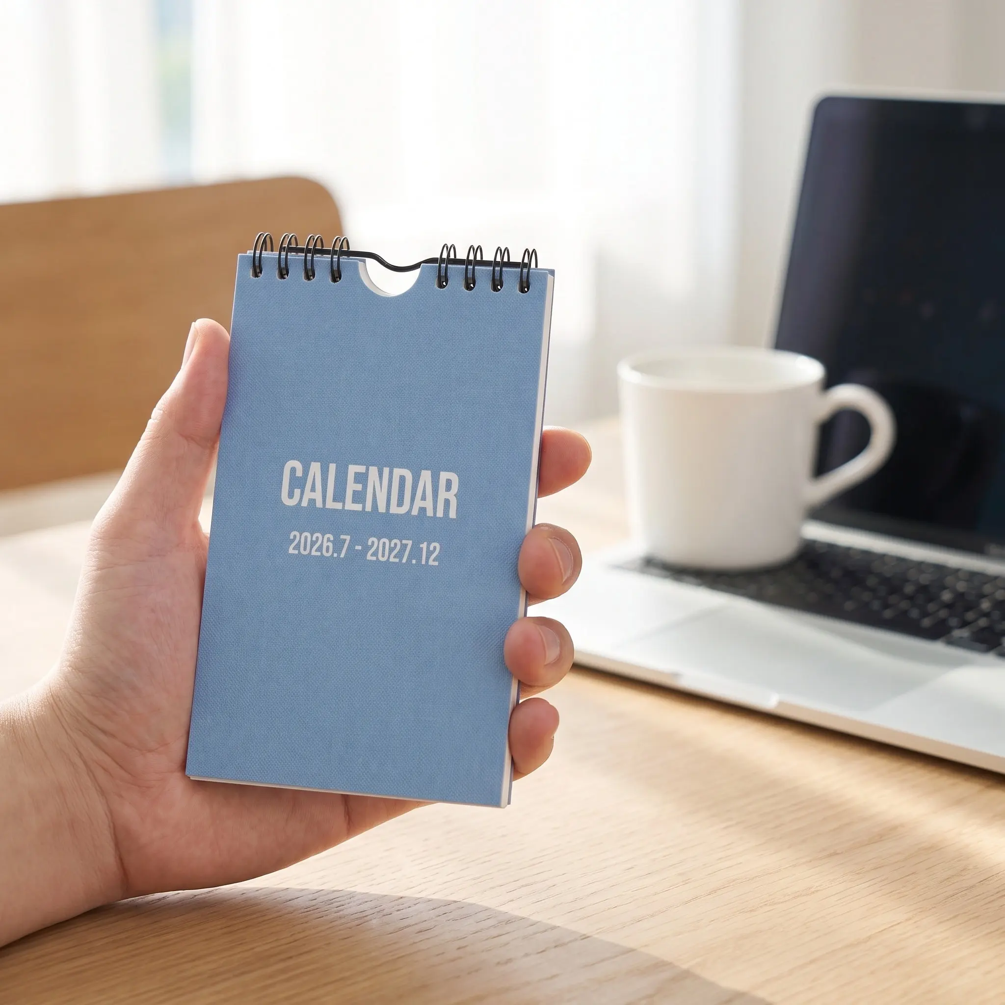 Small Wall Calendar 2026-2027 Sky-Blue Mini Desk Calendar Foldable Monthly Planner Notepad for Office Dorm Workspace