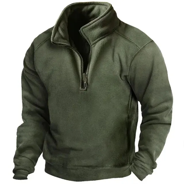 2025 Męskie bluzy z zamkiem błyskawicznym Jesienne męskie bluzy ze stójką Luźny jednokolorowy pulower Nowy męski trend Casual Army Green Bluzy z kapturem