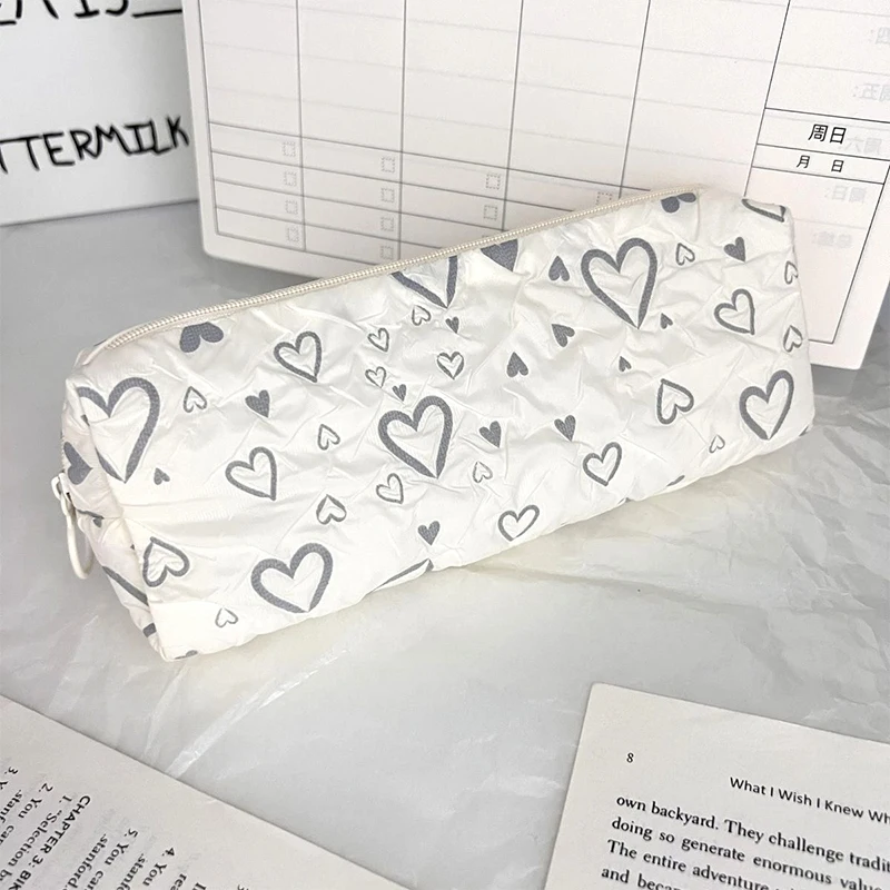 Kawaii beige Liebe Bleistift box schöne große Kapazität Feder mäppchen Kosmetik tasche Student Briefpapier Aufbewahrung beutel für Mädchen Geschenke