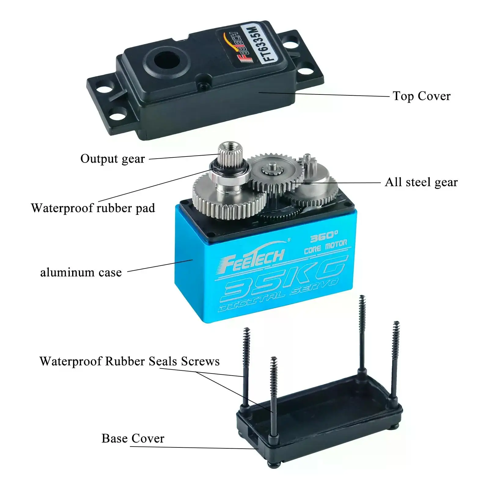 Servo Numérique Résistant à 360, 35kg, FT6335M, Moteur à Noyau Magnétique avec Bras en Métal pour Robot RC, Voitures, Avion, Quadcopter, Jouet à Faire Soi-Même