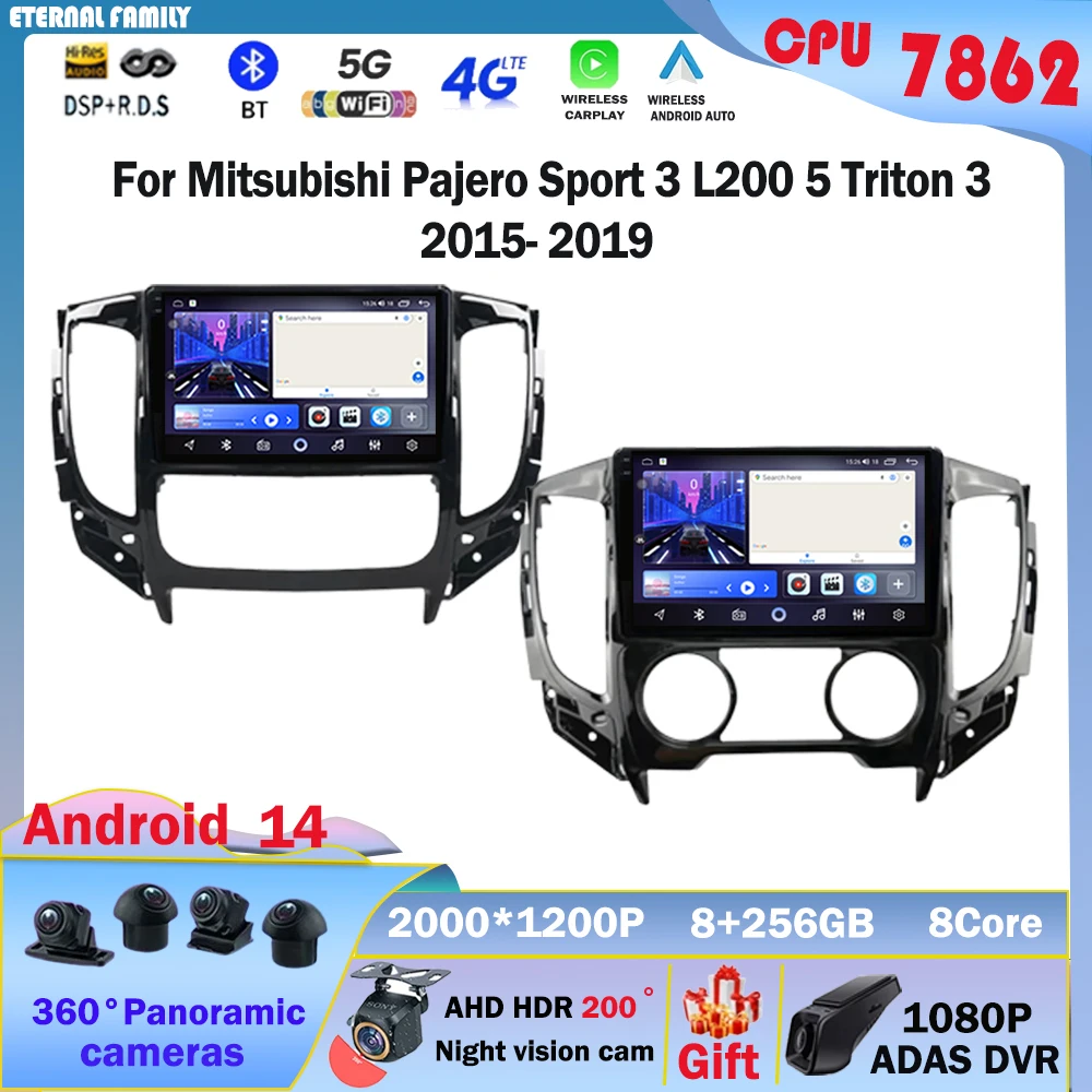 Android 14 Car DVD For Mitsubishi Pajero Sport 3 L200 5 Triton 3 2015-2019 Multimedia Player Stereo Head Unit GPS Navigation HDR