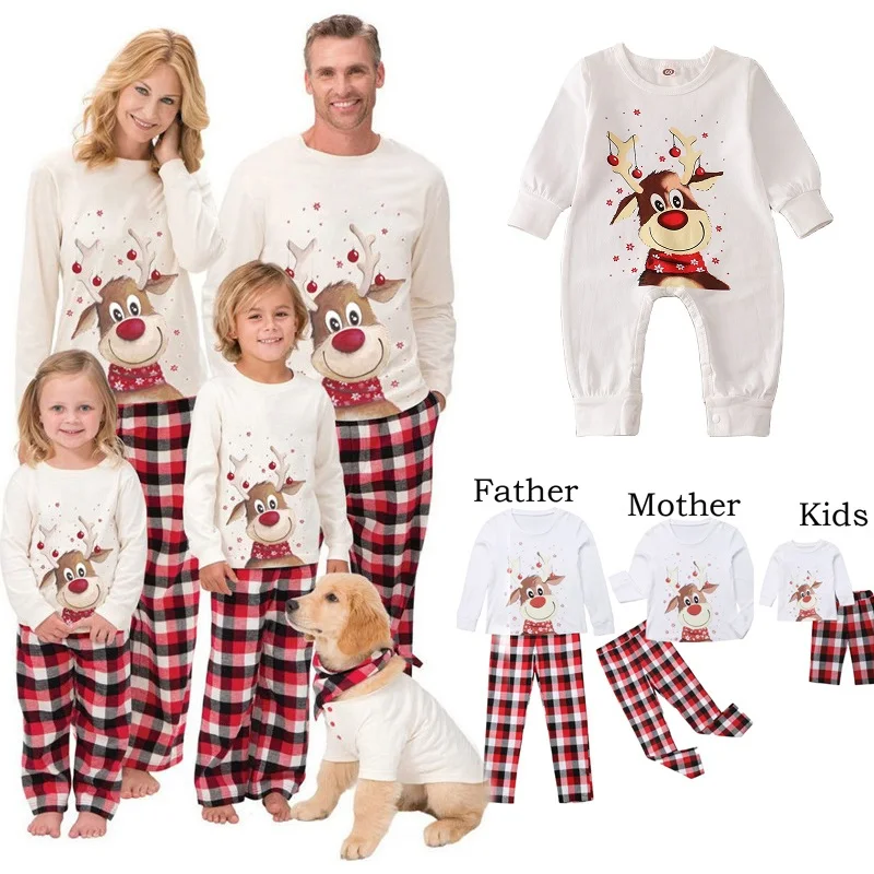 Family matching Christmas pajama set: Couple/child pajama top + pants, 2025 New Christmas pajama baby jumpsuit, pet dog clothes