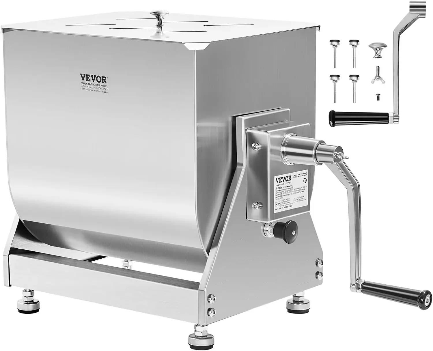 Manual Meat Mixer, 10L Tilt Tank – Heavy Duty Stainless Steel Hand Mixer for Ground Beef & Sausage, Max 15lb Mixing Meat Capacit