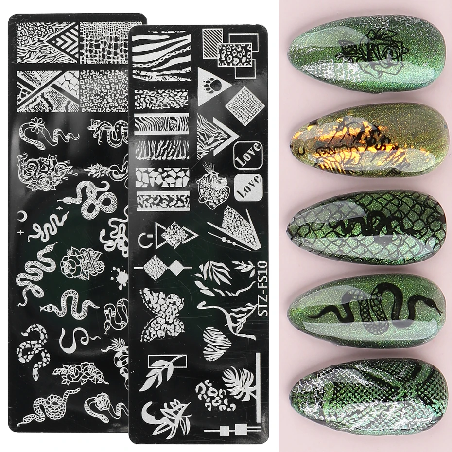 1 pz animali selvatici Nail Art Stamping piastra leopardo tigre serpente timbro modello farfalla fiore pizzo stencil Manicure JISTZ-FS