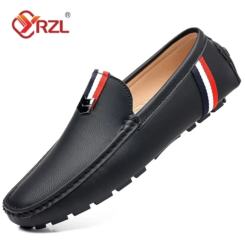 YRZL Mocassini in pelle PU Scarpe casual da uomo Mocassini da uomo Mocassini Traspiranti Leggeri Morbidi Scarpe da guida nere Taglie forti 40-46