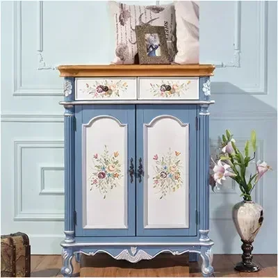 American rural painted shoe cabinet solid wood household European entrance large-capacity storage cabinet