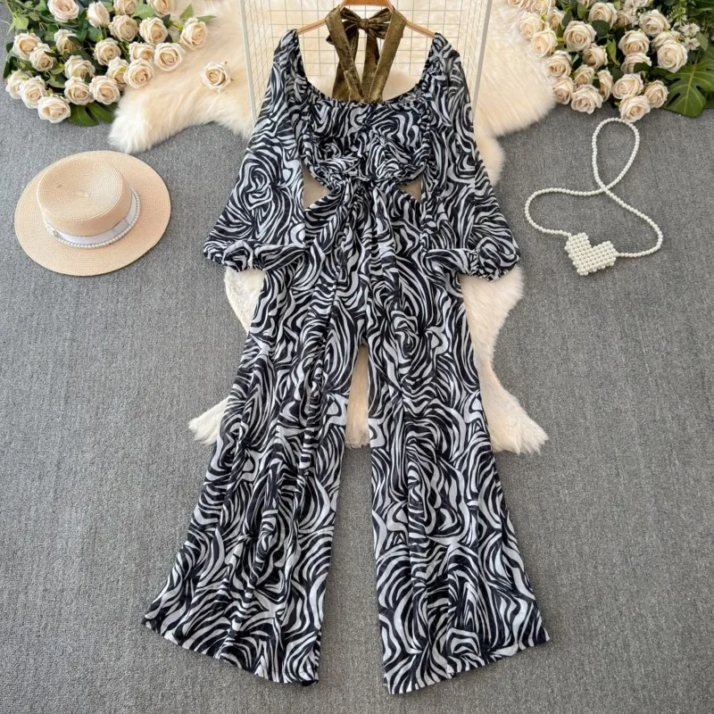 Mode neue Frauen elegante lässige Blumen Overall Langarm Vintage schicke Hose mit weitem Bein Overalls weibliche Kleidung Stram pler