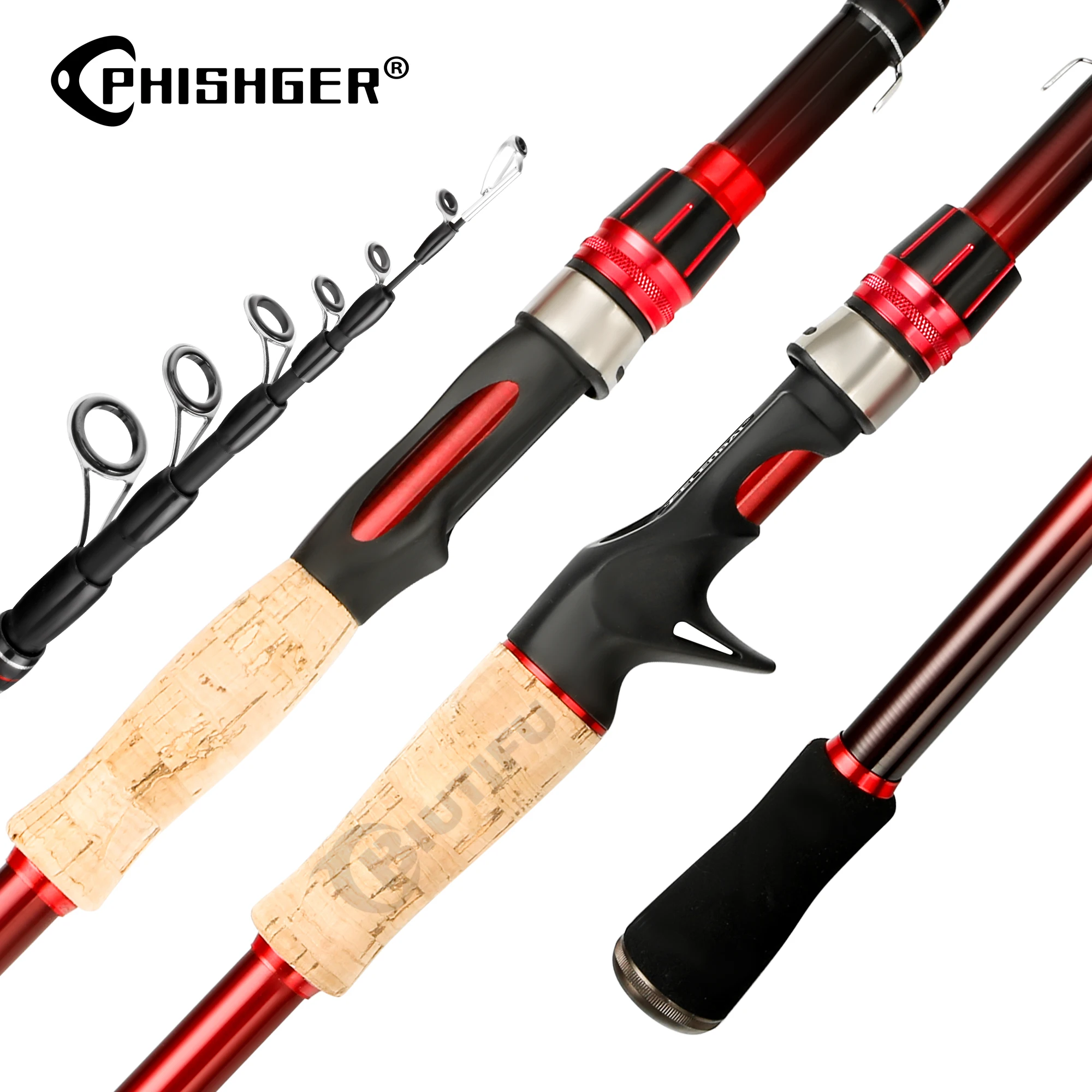 

PHISHGER Telescopic Spinning Casting Lure Fishing Rod 2.1/2.4/2.7/3.0m 30T Carbon Easy To Carry 5-35g Sea Ocean Vara De Pesca