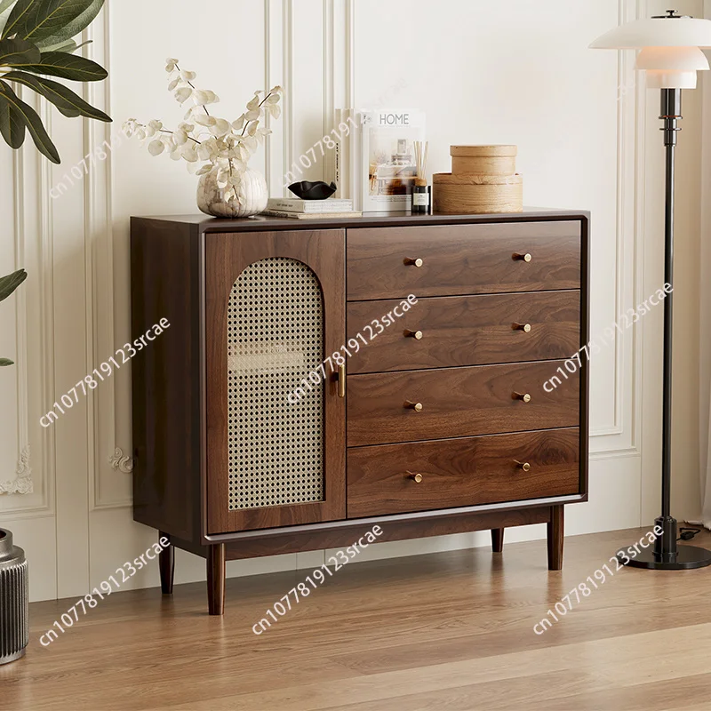 chest living room storage cabinet retro rattan solid wood leg storage bedroom wall storage drawer cabinet