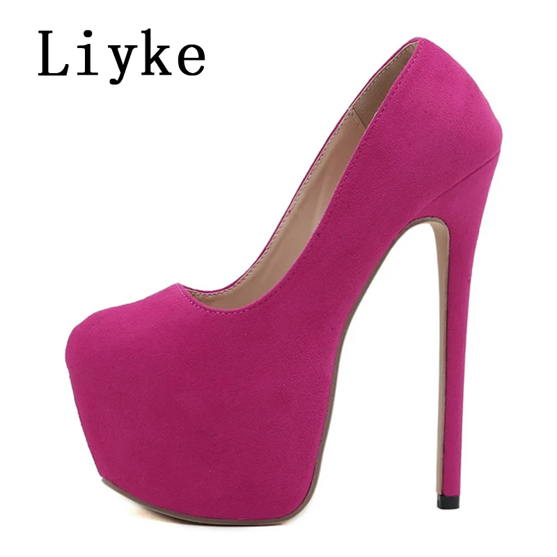 Liyke Elegant Women Party Wedding Stripper Heels Sexy Thick Bottom Round Toe Shallow Slip-On Shoes Platform Pumps Stiletto Mujer