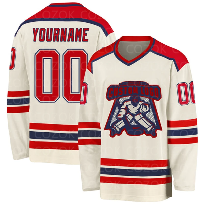 

Custom Cream-coloured Hockey 3D Print You Name Number Logo Men Women Ice Hockey Jersey Competition Training Jerseys