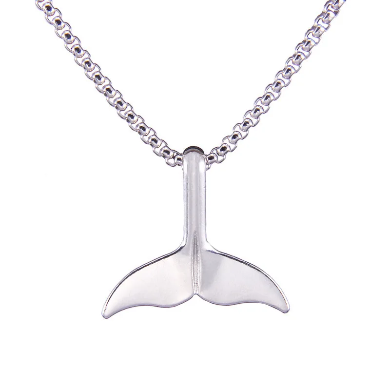 Trend Whale Tail Pendant Boho Sweater Necklace for Women Dolphin Fishtail Mermaid Silver Plated Collar Jewelry Accessories Gift