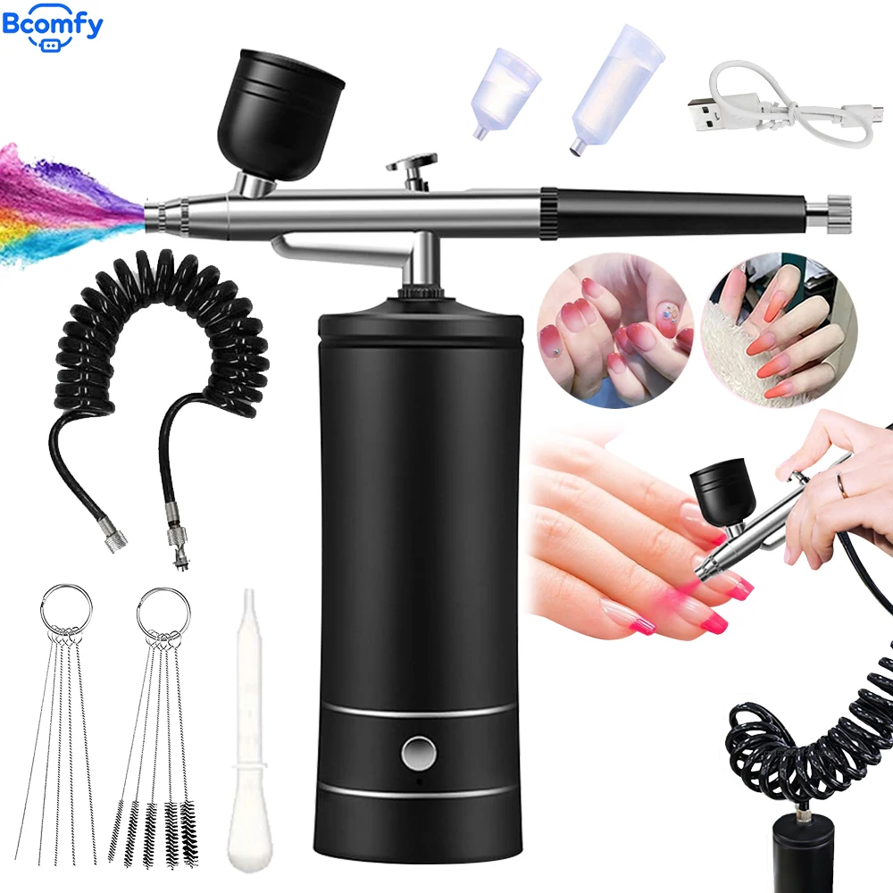 Airbrush with Compressor Mini Portable Airbrush Rechargeable Wireless Nail Art Spray Gun for Nails Art Painting Craft Cake