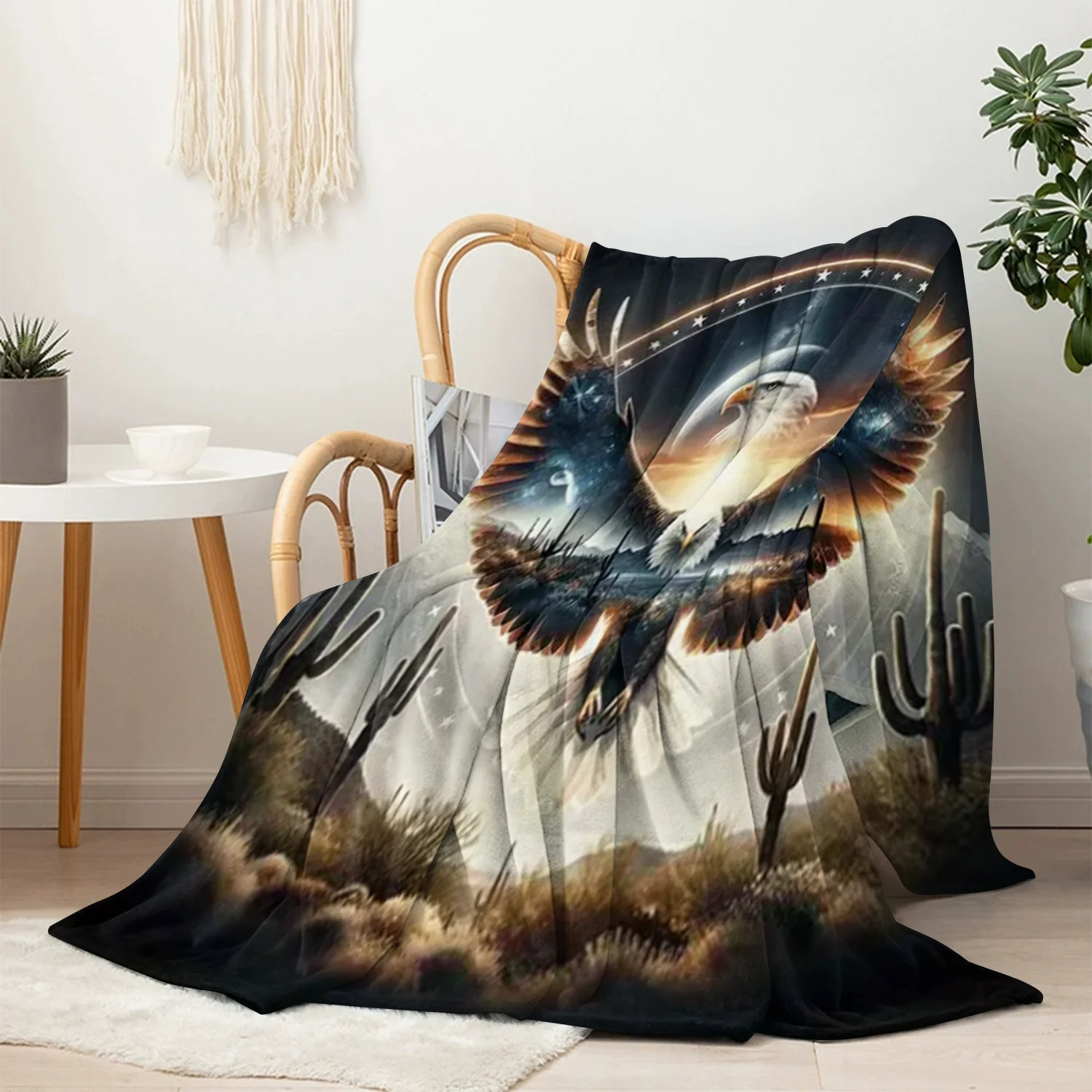 Majestic Eagle Cosmic Wildlife Art Throw Blanket Throw for Couch Decor Celestial Nature Desert Animal King Design Gift