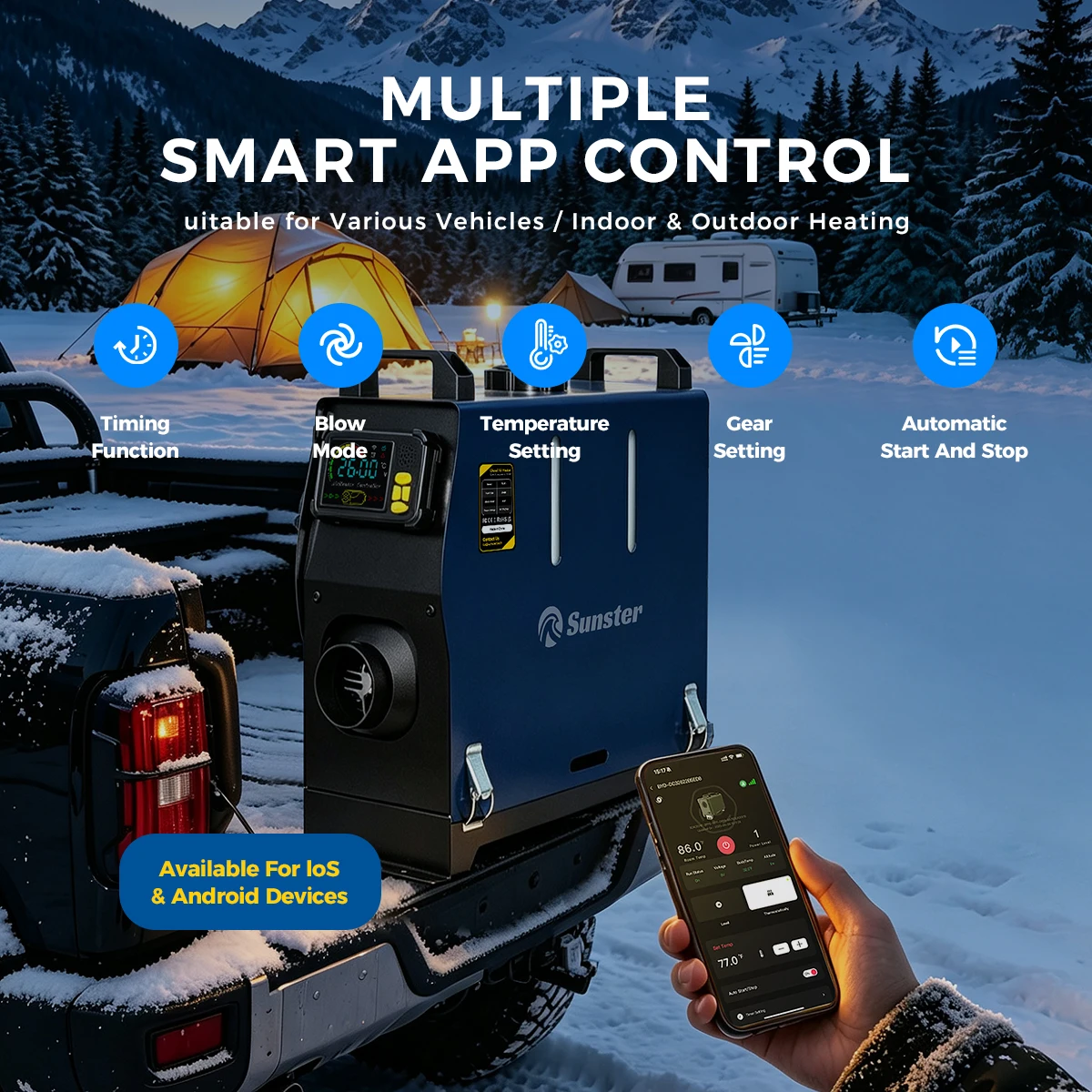 TR B2 8KW Diesel Air Heater 12V/24V 110-240V Dual Power Portable with Handle Fast Heat Silent Parking Heater APP for Camping RV