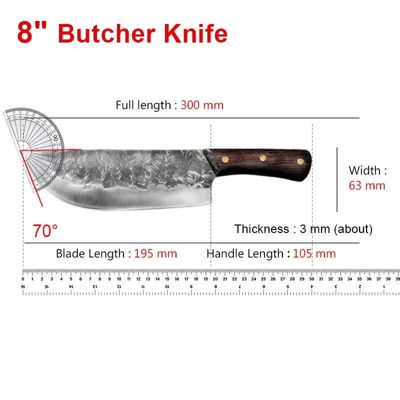 Kitchen Knife Wood Hand Handmade Forged Chef Knife Meat Vegetables Chopper Traditional Butcher Cleaver Slicing Knife Cook Tools