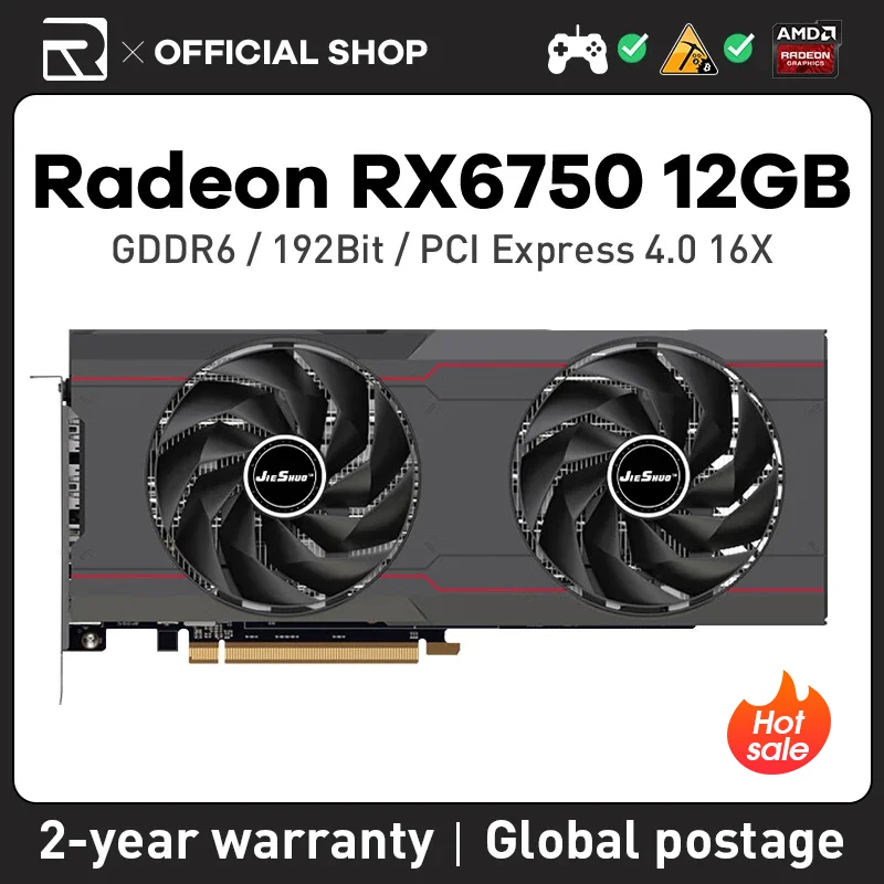 JIESHUO RX 6750 GRE 12GB Video Graphics card 192bit GDDR6 PCI-E 4.0 AMD rx6750 12g for computer board games Office 6750 rx