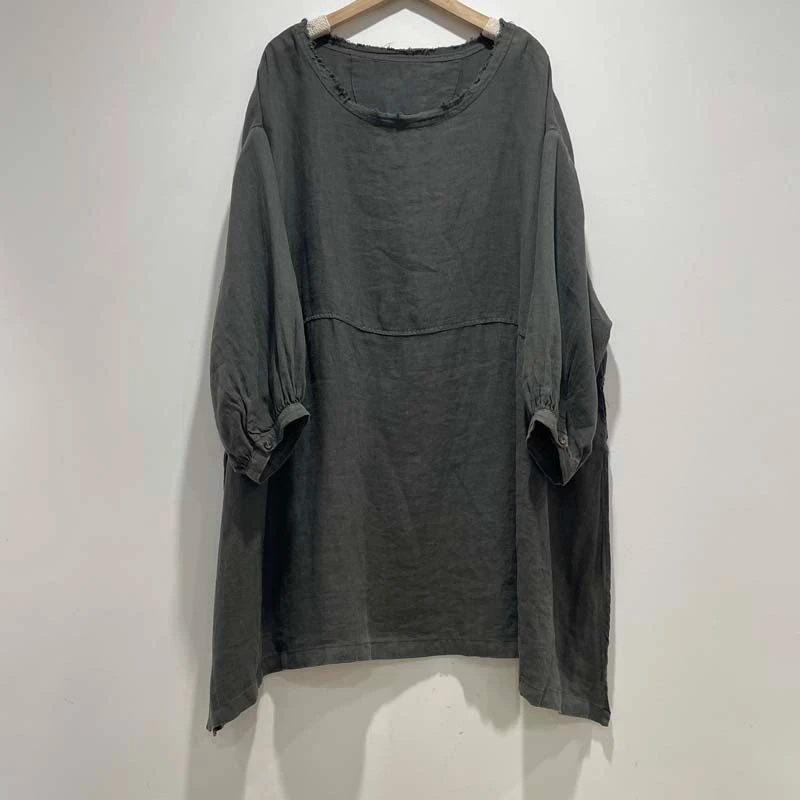 

Новинка 2026: Женские повседневные футболки из 100% льна, весенний винтажный стиль, однотонные, свободные, с круглым вырезом, с длинным рукавом, топы M2256