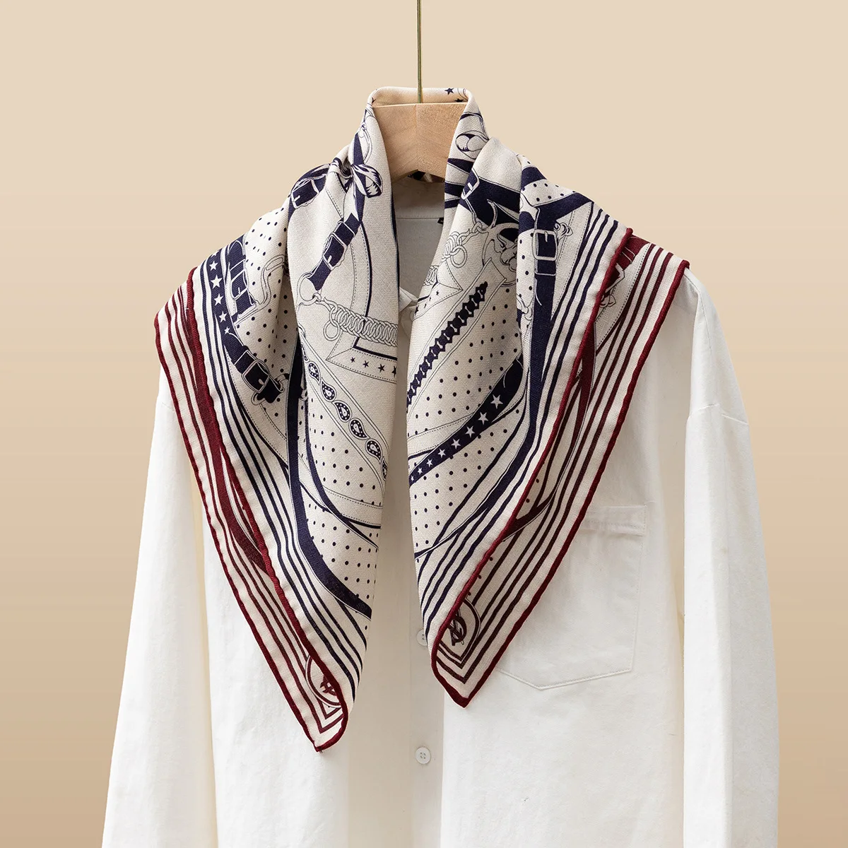 Autumn and Winter Silk Wool Scarf 30% Silk+70% Wool Double Sided Printed Versatile Warm Scarf 65x65cm