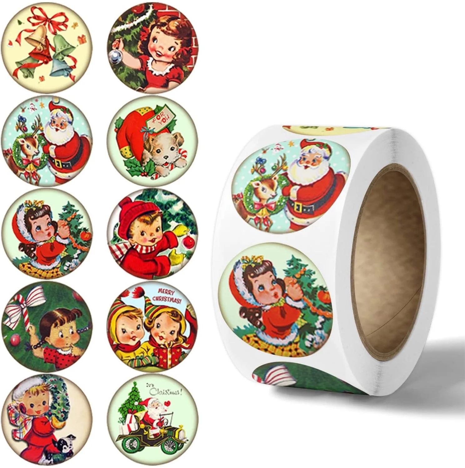 100-500pcs 1inch Vintge Merry Christmas Sticker Label for Holiday Party Decoration Supply Envelope Sealing Label