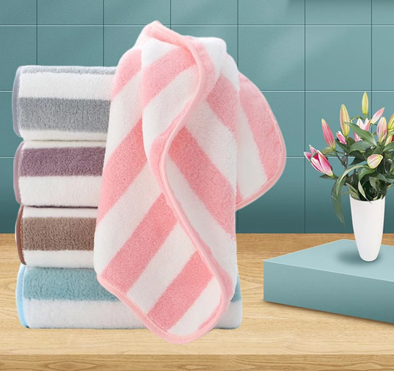 1Pc Striped Coral Towel Household Thickened Face Towel Soft Absorbent Quick Drying Adult Bath Towel Gifts