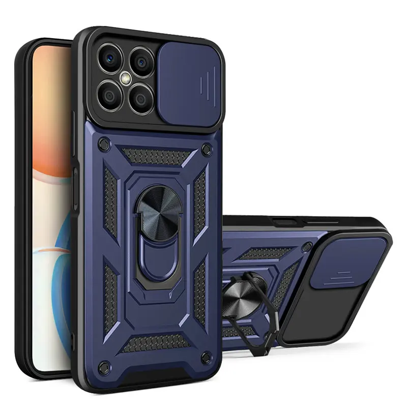 Honor X8 4G TFY LX1 LX2 LX3 Case Slide Camera Armor Magnetic Ring Holder Shockproof Hard Cover Back Case for Honor X8 HonorX8 4G