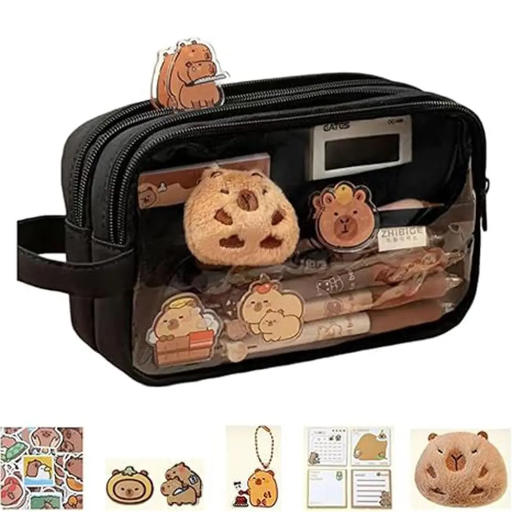 

Creative Capybara Pen Case Large Capacity 5 Layers Capybara Pen Holder Portable Transparent Cartoon Pencil Box Stationery