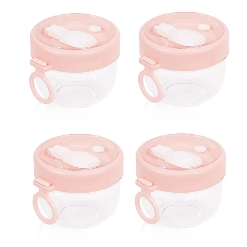 Contenitore per avena notturna da 4 pezzi con coperchi e cucchiai, contenitore per vasetti per avena da 20 Oz per conservare latte, frutta e insalata (rosa)-AT64