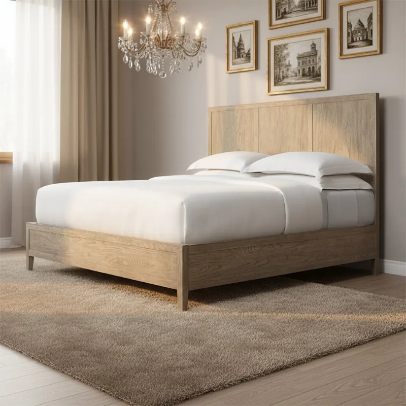 French Contemporary Luxury Wooden Bed Frame Country RH Style Queen/King Size for Villa Hotel Bedroom Optional Panel/Sofa Bed