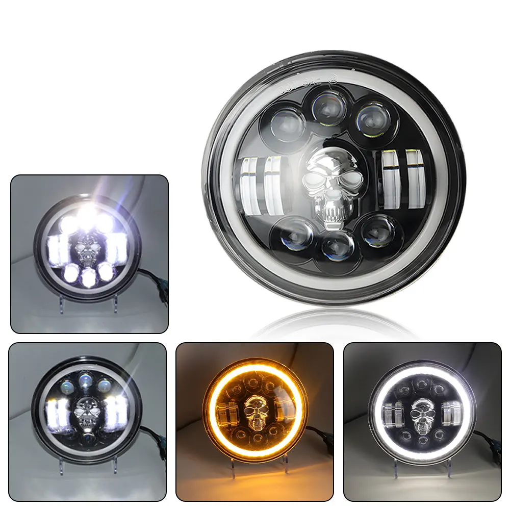 7 Inch Round H4 LED Headlamp Automatic Turning Changes Motorcycle skull Headlights Fit For Harley Davidson For Jeep Wrangler