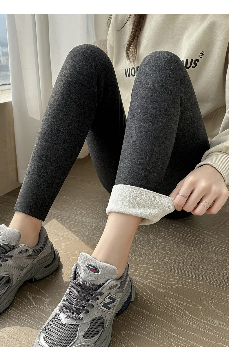 Winter-Kaschmir-Leggings für Damen, solide warme Leggings, hohe Taille, schlanke, dehnbare Hose, große Größe, Hinzufügen von Samt und Verdickungshosen – Detail 16