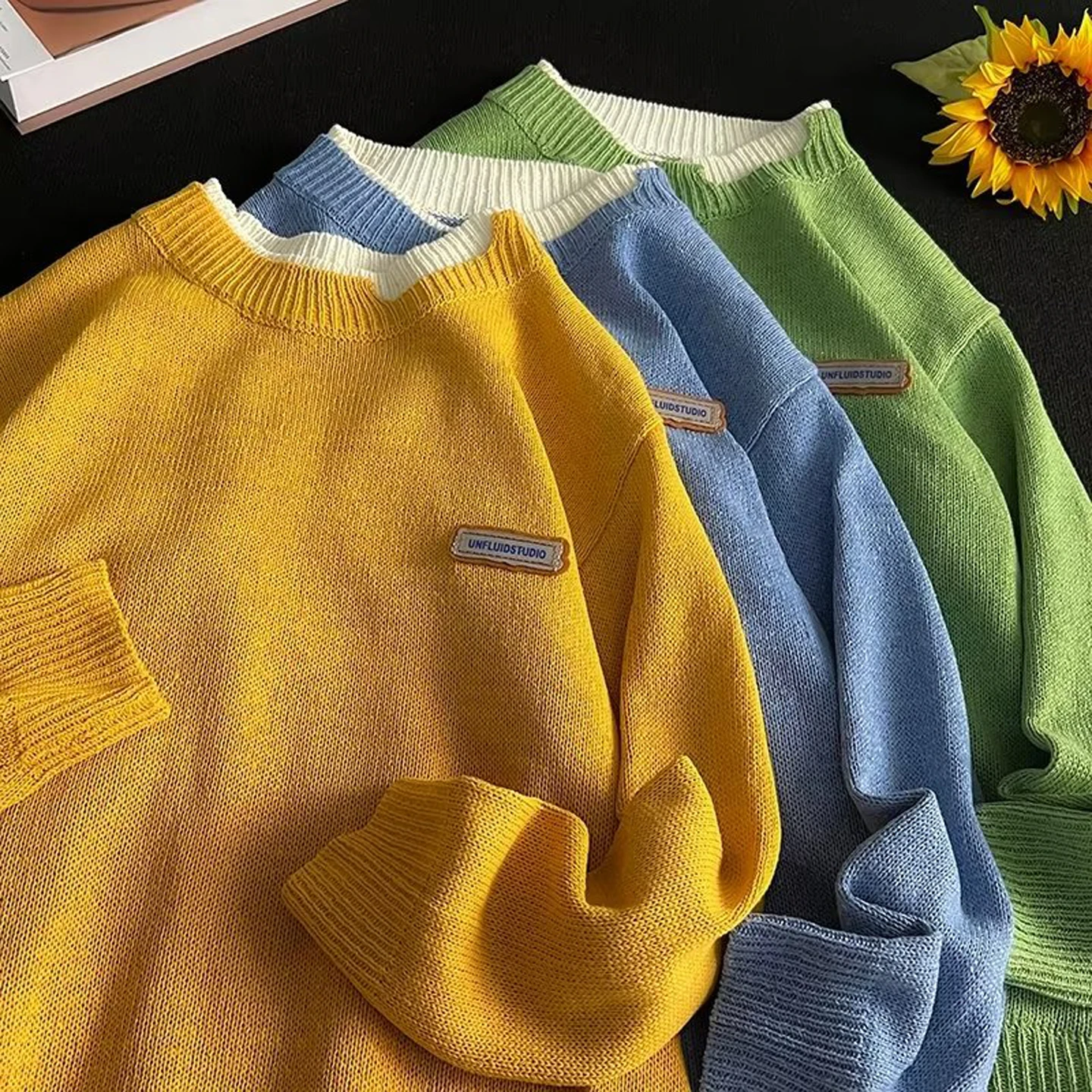 

Trendy Retro Hong Kong Sle Color Overhead Sweater Women's round Ne Knitted Top Teenage Autumn Winter Warmth Heating