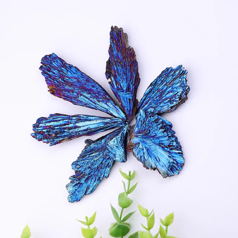 Electroplating Natural Black Tourmaline Peacock Blue Flame Feather Colored Mineral Specimens Handicrafts Raw Stone Decoratio