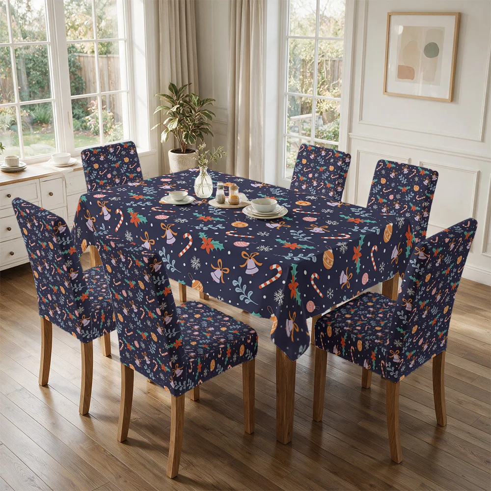 Cute Christmas Pajamas Print Tablecloth and Chair Covers for Dining Room Holiday Decor