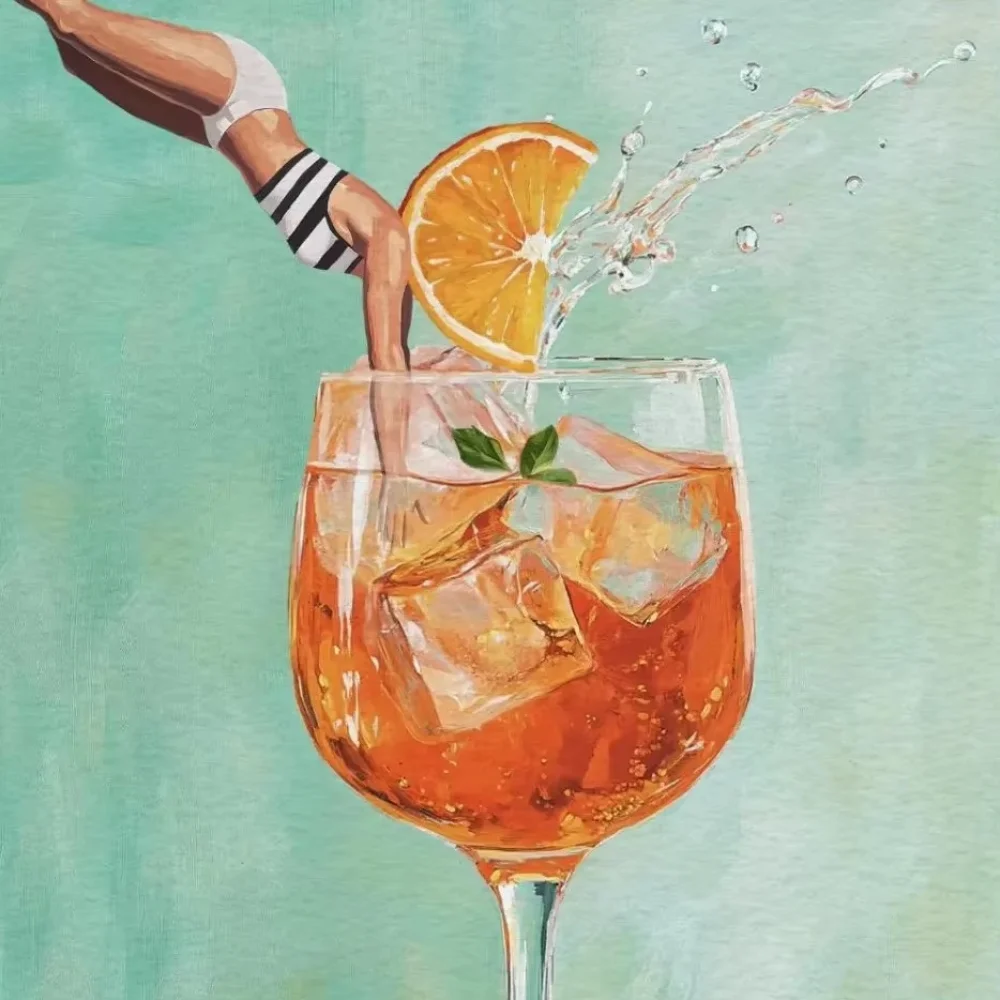 Coffee Martini Cocktail Margarita Drink Girl Jumping Into Wine Glass Fun Poster Canvas Printing Wall Art Bar Club Kitchen Dec