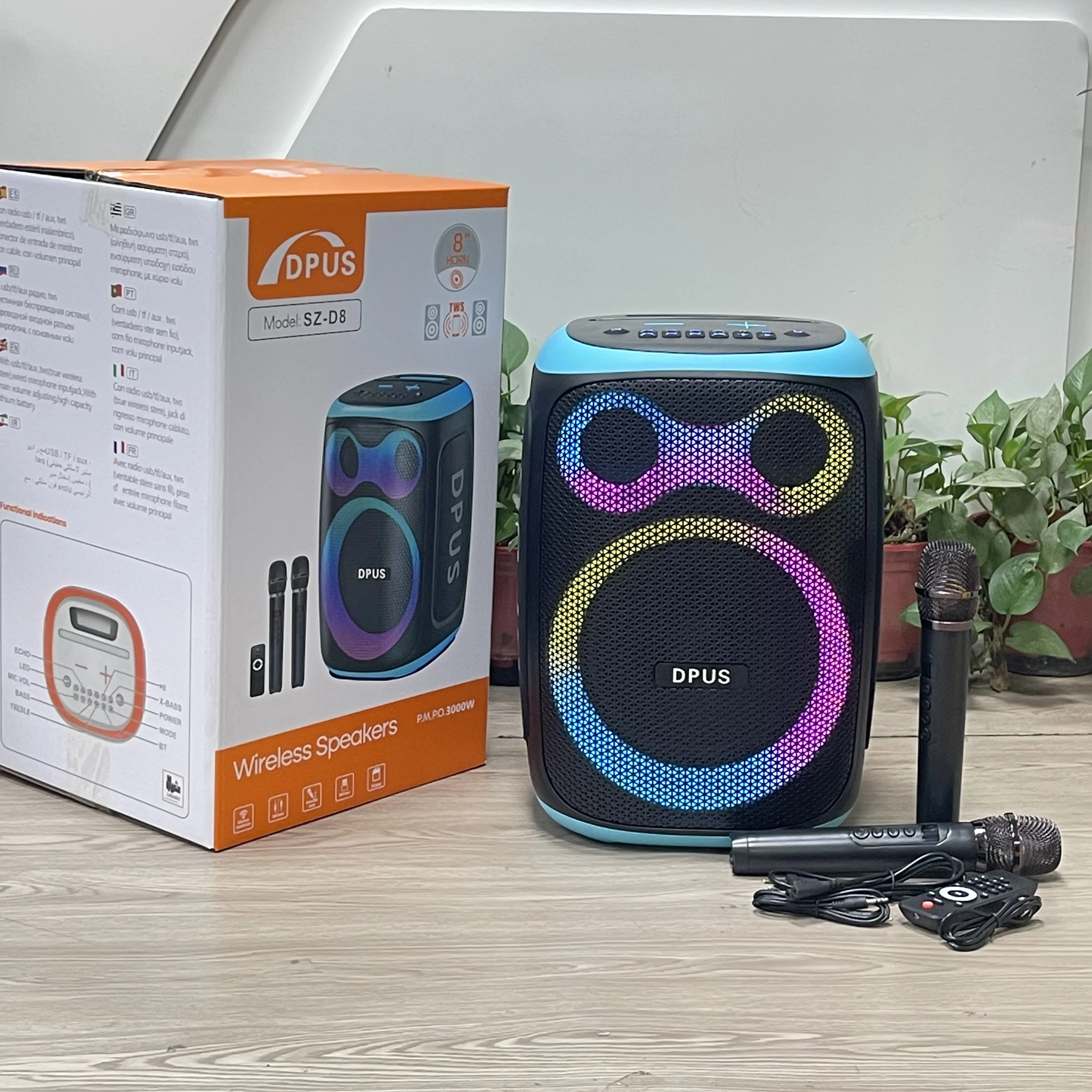 

8-Inch Super Bass Wireless BT Karaoke Speaker RGB Light Active Woofer Portable Party Support Customizable OEM Computer Power